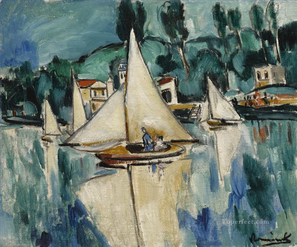 SAILING BOATS ON THE MARNE Maurice de Vlaminck vessels Oil Paintings